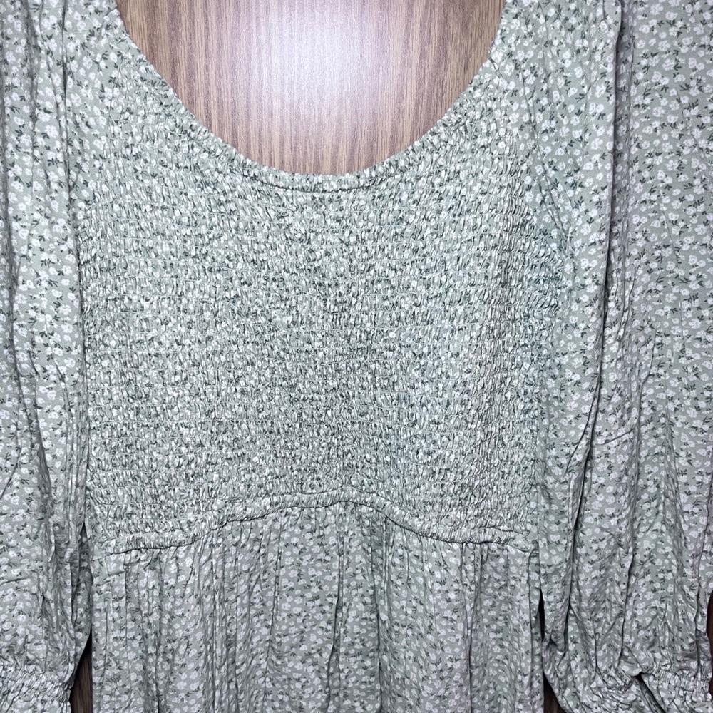 Hollister Sage Green Floral Long-Sleeve Scoop Dress - Picture 7 of 7